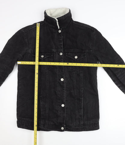 Stradivarius Womens Black Denim Jacket Size 8 Lined Casual