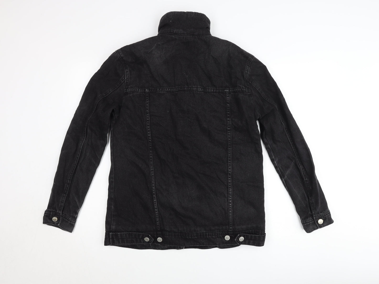 Stradivarius Womens Black Denim Jacket Size 8 Lined Casual