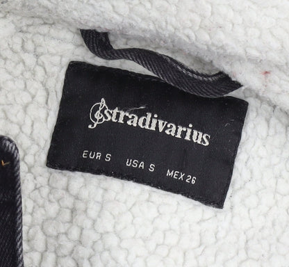 Stradivarius Womens Black Denim Jacket Size 8 Lined Casual