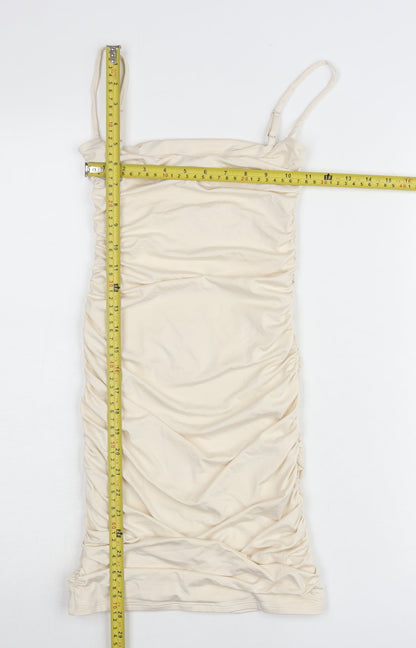 Oh Polly Women’s Ivory Ruched Bodycon Dress UK 6 Sleeveless Party