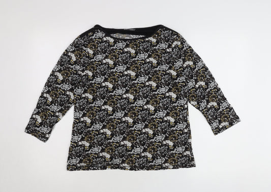 Laura Ashley Womens Black Floral Tunic Blouse UK14 3/4 Sleeve