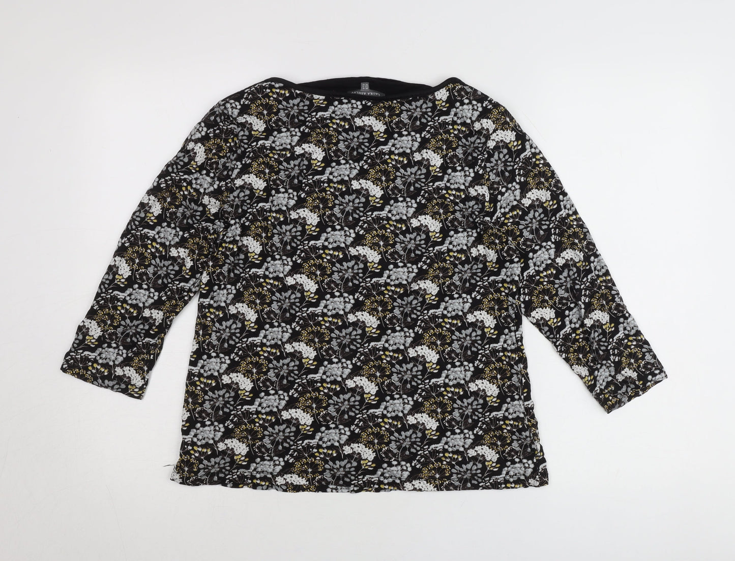 Laura Ashley Womens Black Floral Tunic Blouse UK14 3/4 Sleeve