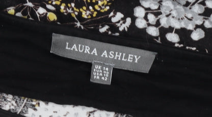 Laura Ashley Womens Black Floral Tunic Blouse UK14 3/4 Sleeve