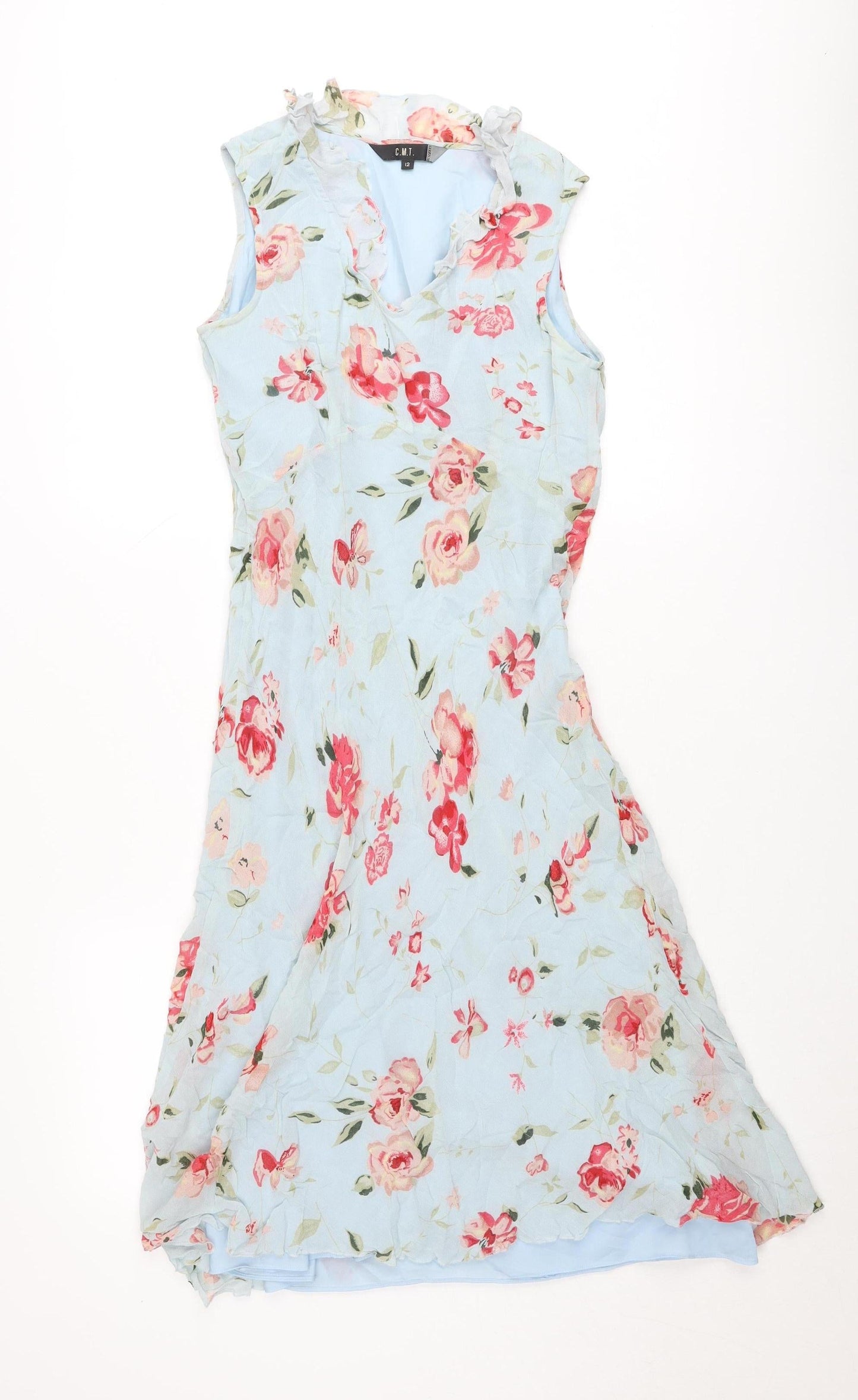 Jeff & Co Women’s Blue Floral Midi A-Line Sleeveless Dress UK 12
