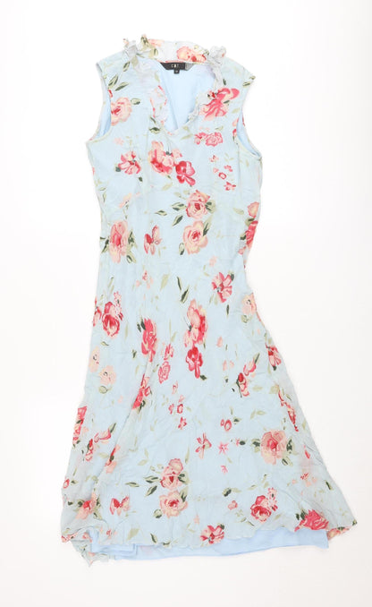 Jeff & Co Women’s Blue Floral Midi A-Line Sleeveless Dress UK 12