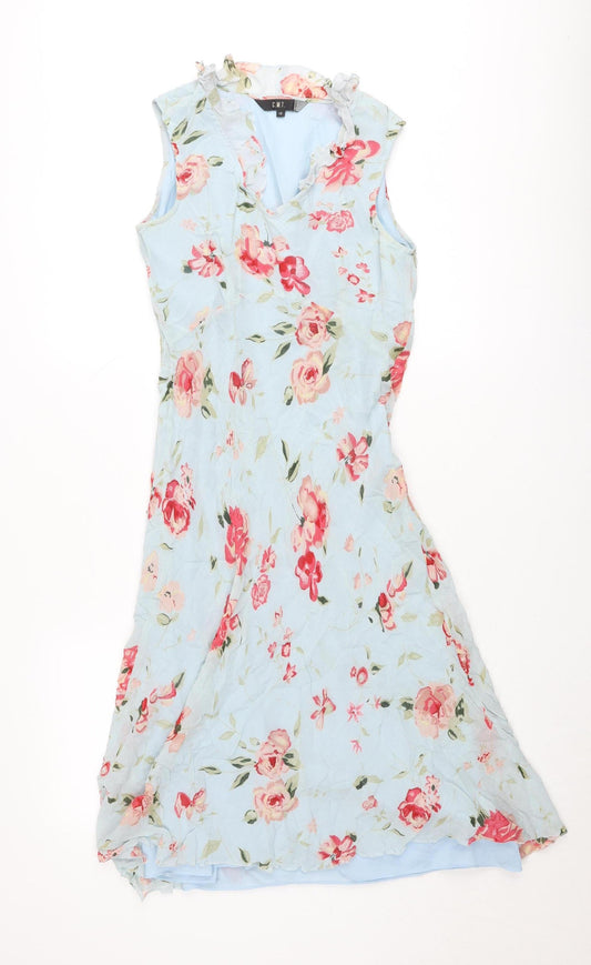 Jeff & Co Women’s Blue Floral Midi A-Line Sleeveless Dress UK 12