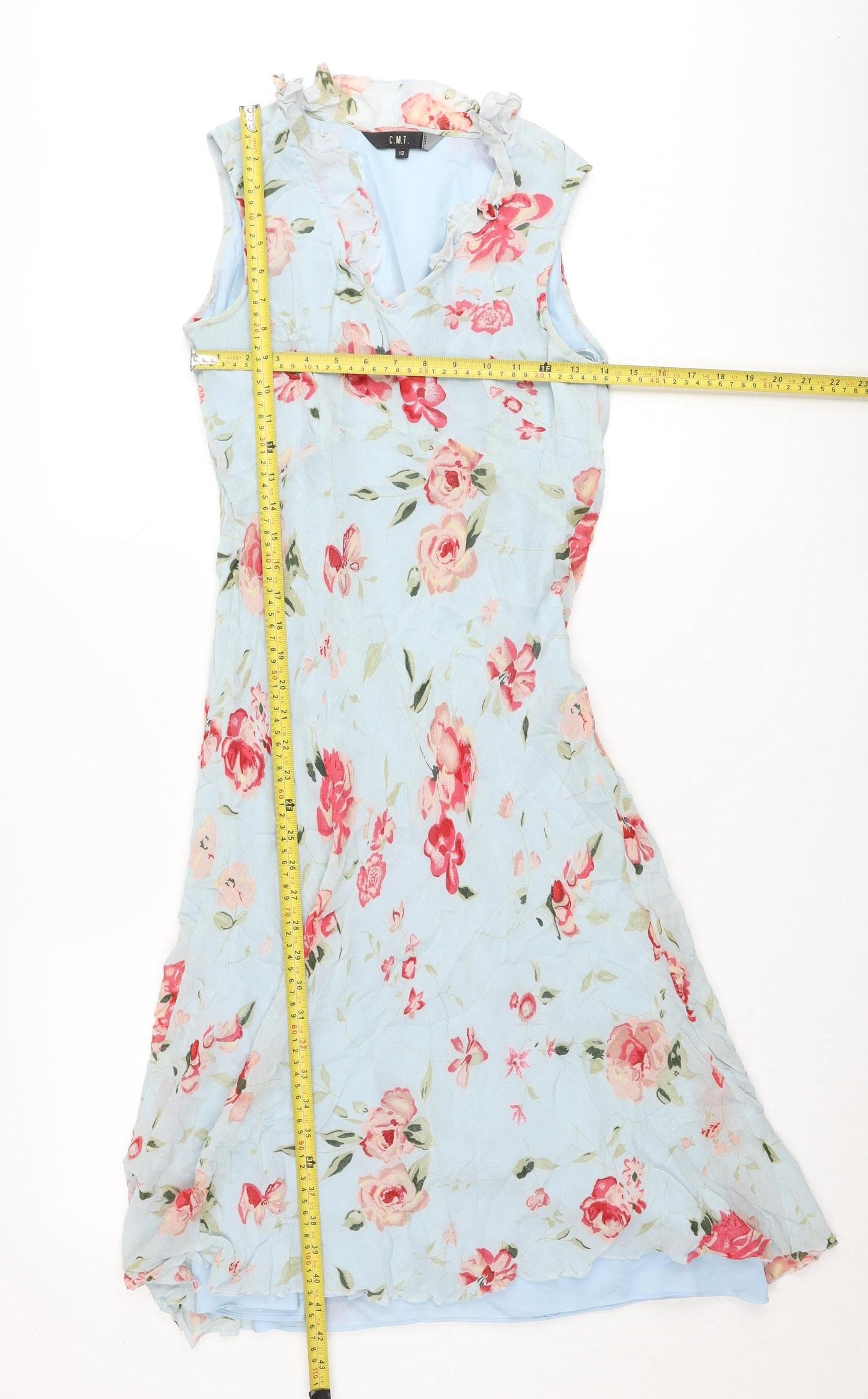 Jeff & Co Women’s Blue Floral Midi A-Line Sleeveless Dress UK 12