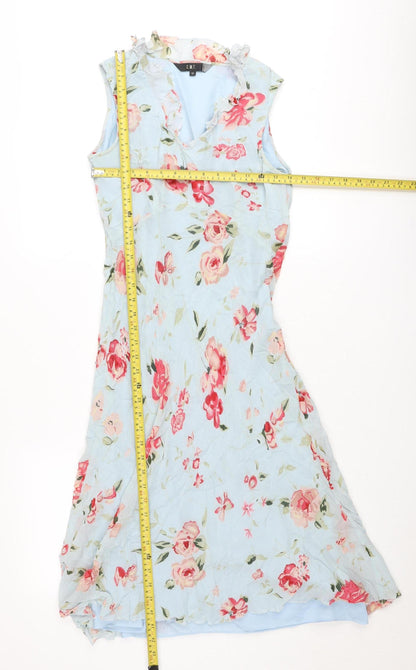 Jeff & Co Women’s Blue Floral Midi A-Line Sleeveless Dress UK 12