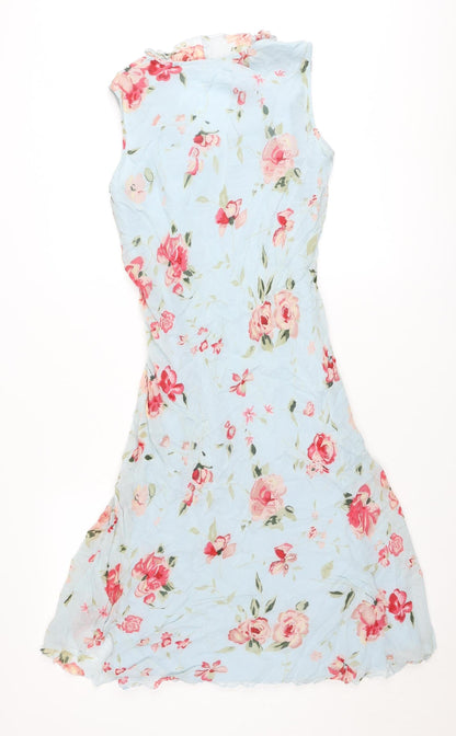 Jeff & Co Women’s Blue Floral Midi A-Line Sleeveless Dress UK 12