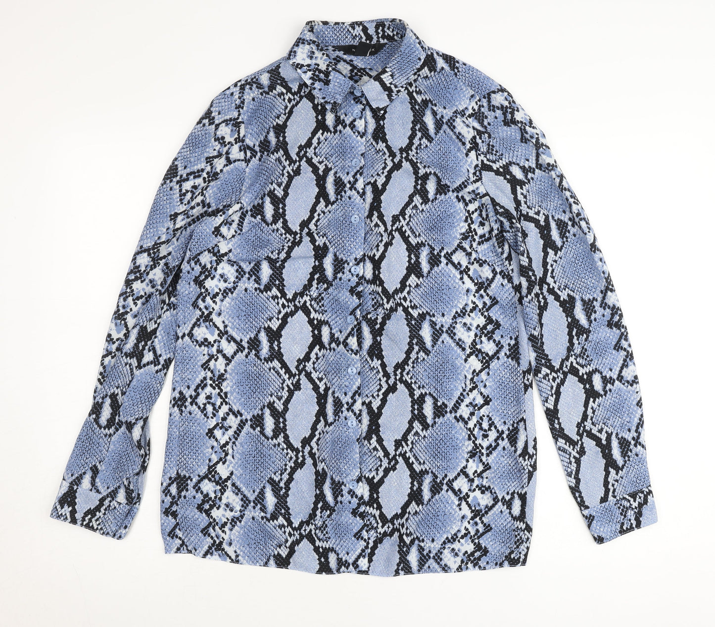 New Look Womens Blue Snake Print Button-Up Shirt UK 10 Polyester