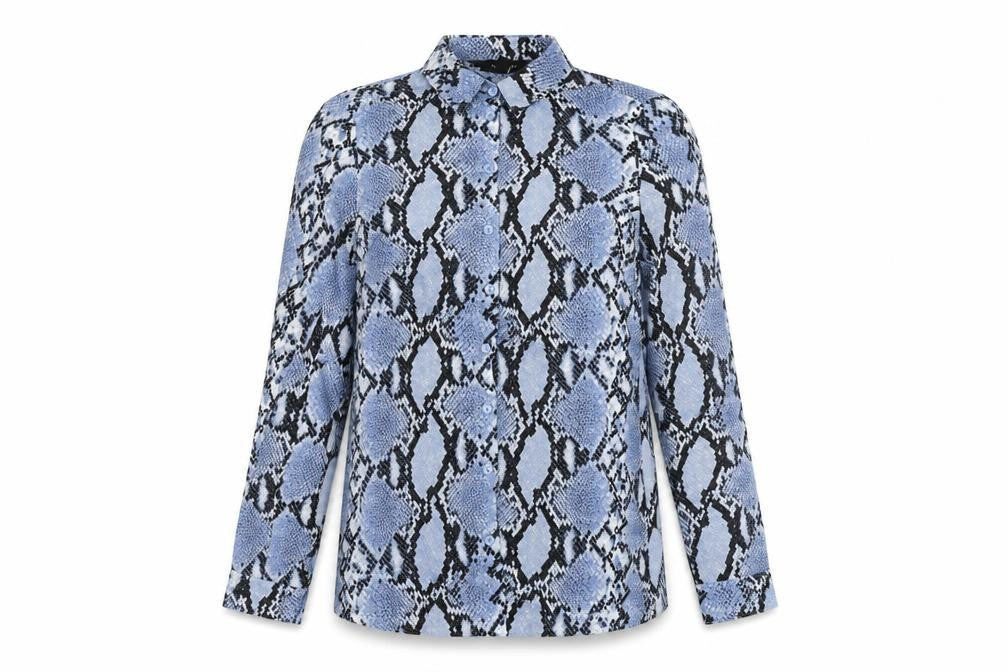 New Look Womens Blue Snake Print Button-Up Shirt UK 10 Polyester