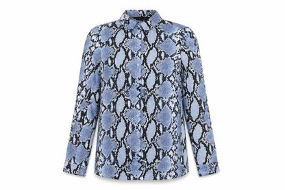 New Look Womens Blue Snake Print Button-Up Shirt UK 10 Polyester