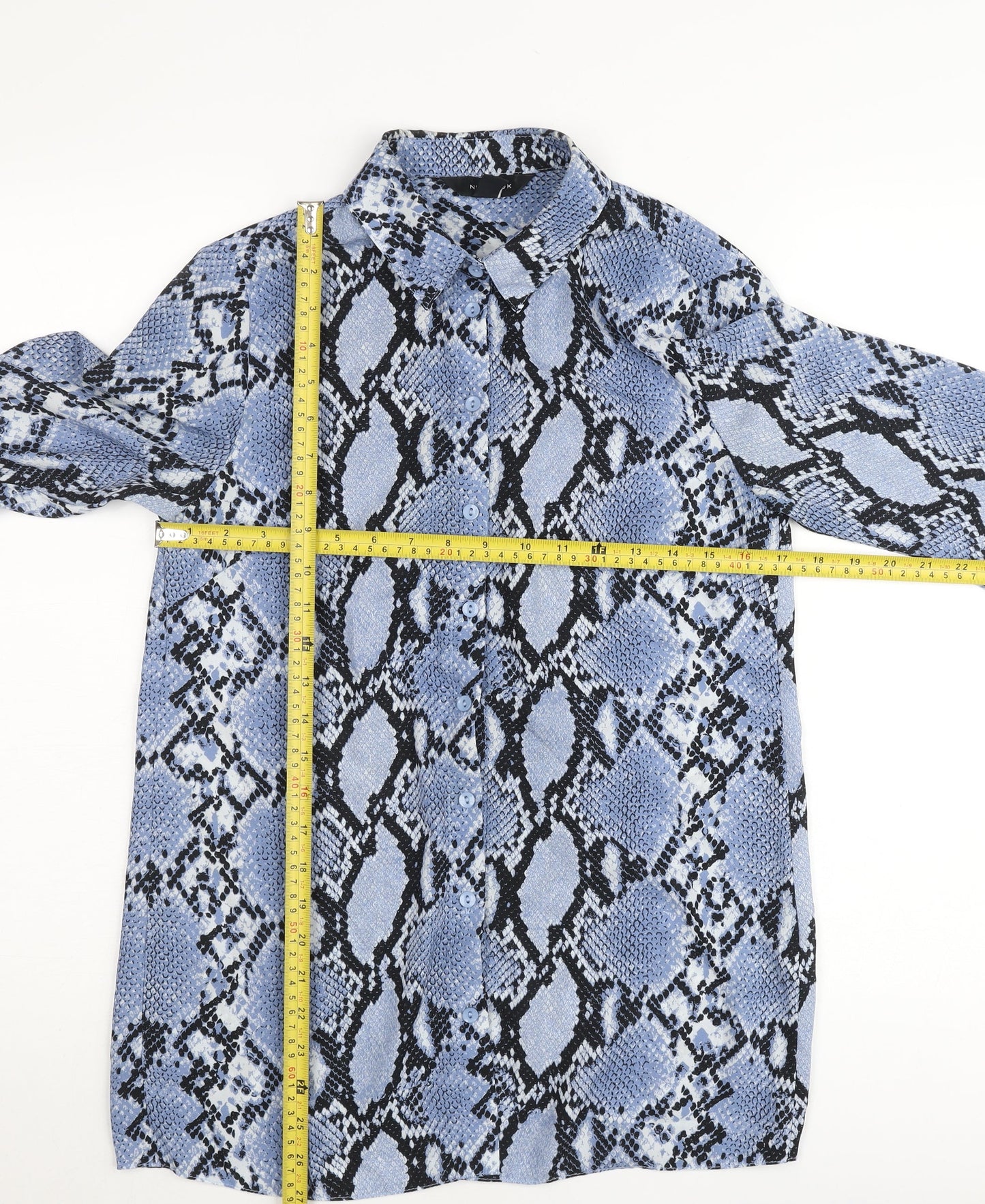 New Look Womens Blue Snake Print Button-Up Shirt UK 10 Polyester