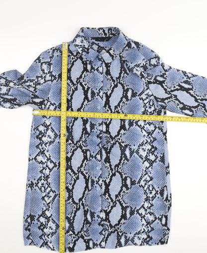 New Look Womens Blue Snake Print Button-Up Shirt UK 10 Polyester