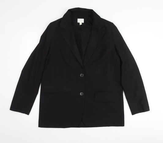 H&M Womens Black Blazer Size 8 Regular Fit Two-Button Jacket