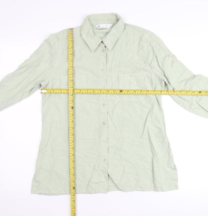 BHS Womens Green Size 14 Button-Up Long Sleeve Shirt Blouse