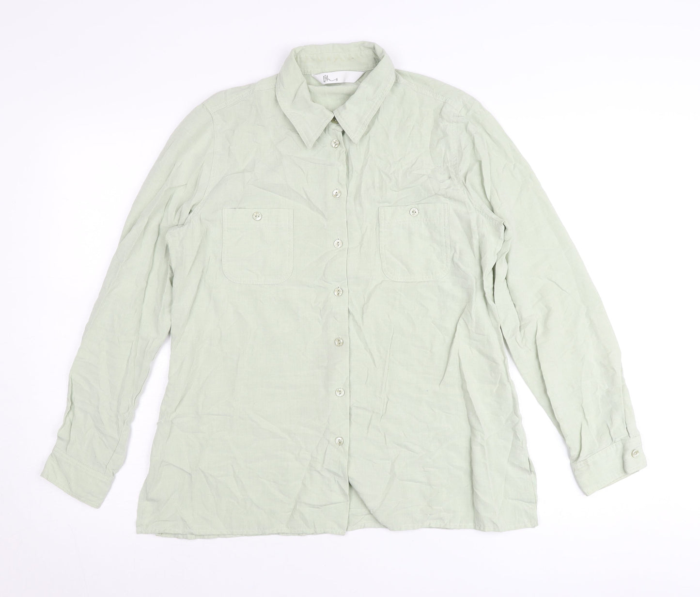 BHS Womens Green Size 14 Button-Up Long Sleeve Shirt Blouse