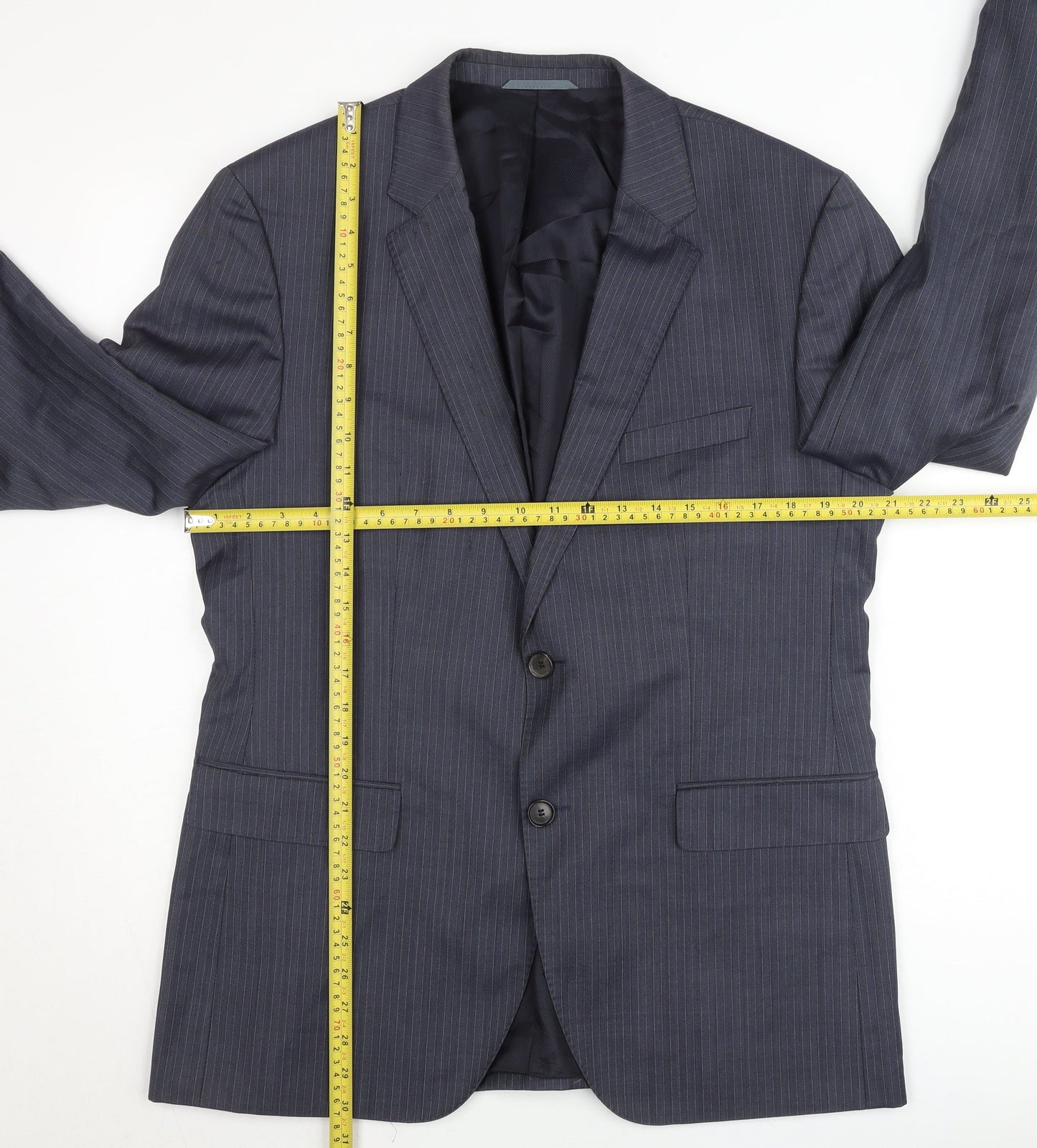 Tesse Men’s Blue Pinstripe Wool Blazer 42R Classic Formal Jacket