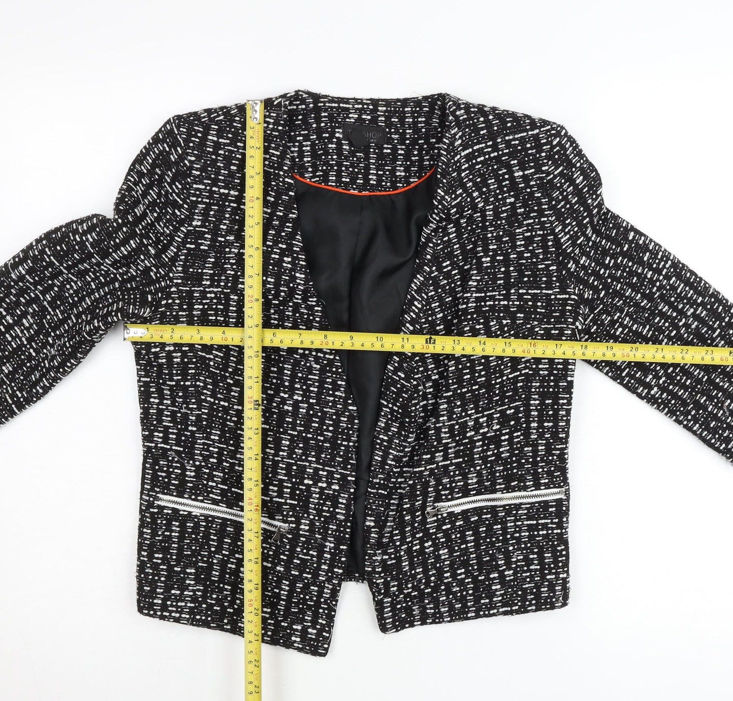 Topshop Women’s Black Tweed Blazer Jacket UK 12 Workwear
