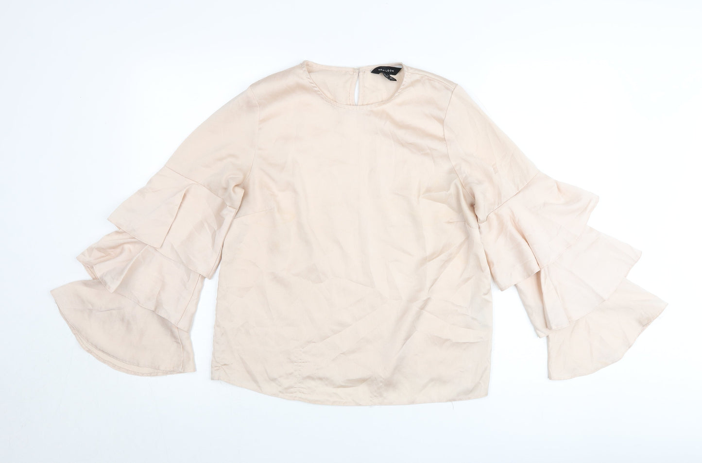 New Look Women’s Beige Ruffle Bell Sleeve Blouse Size 10