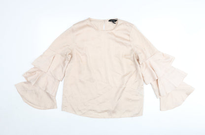 New Look Women’s Beige Ruffle Bell Sleeve Blouse Size 10