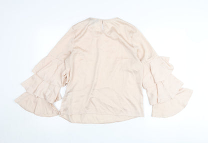 New Look Women’s Beige Ruffle Bell Sleeve Blouse Size 10