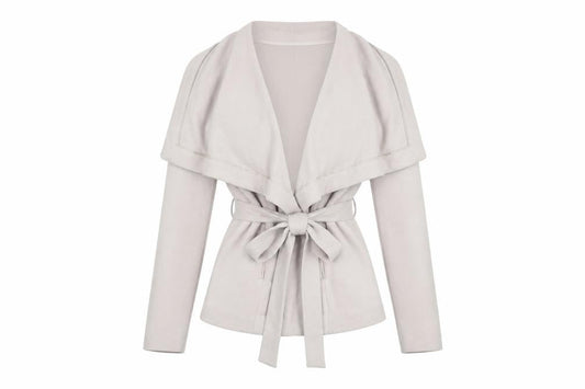 Oasis Women’s Beige Belted Jacket L Long Sleeve Classic Style