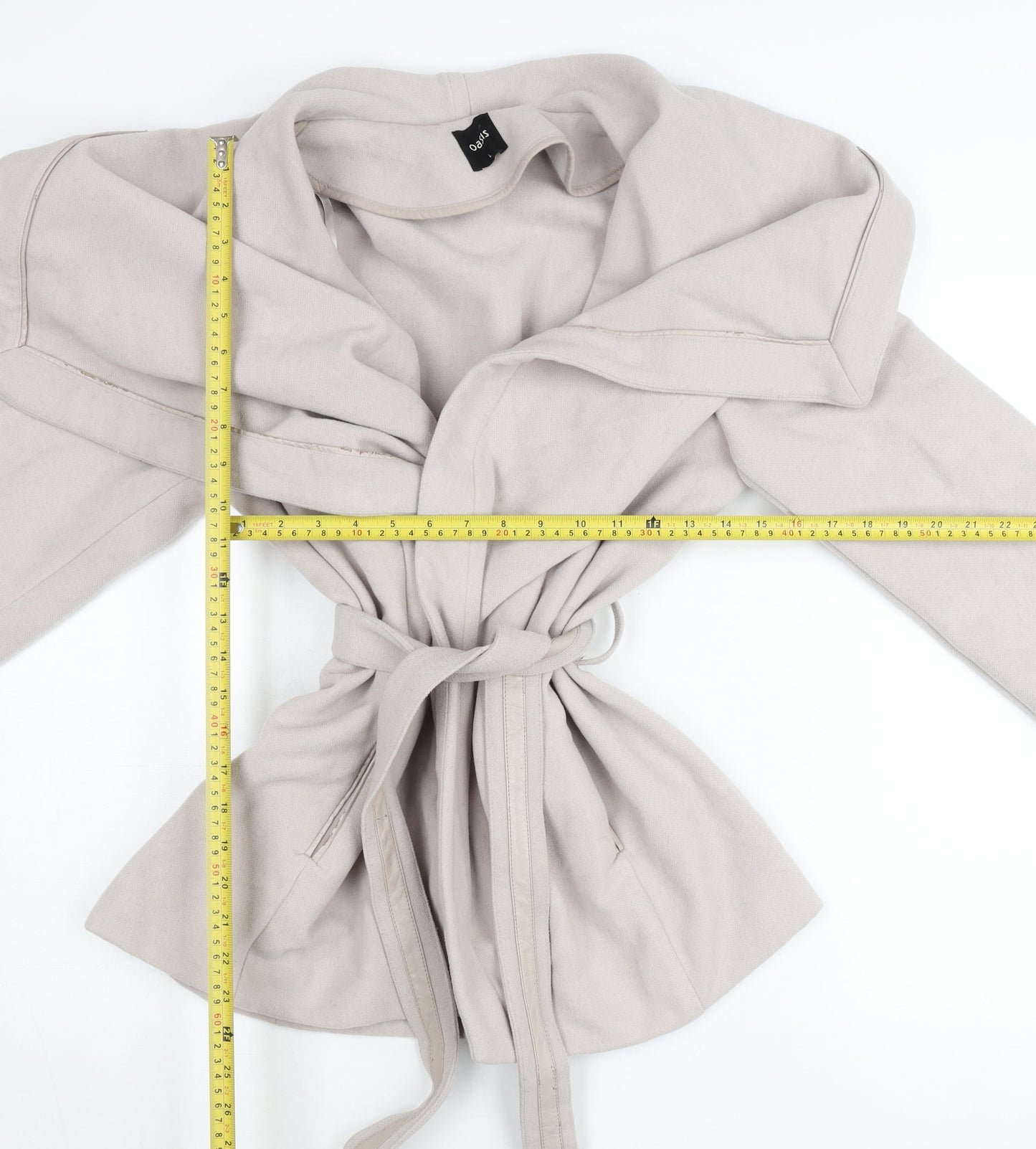 Oasis Women’s Beige Belted Jacket L Long Sleeve Classic Style