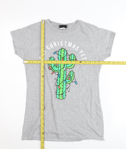 Sunday Velvet Womens Grey Christmas Graphic T-Shirt Size L