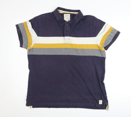 Fat Face Men’s Blue Striped Polo Shirt Size L Cotton Casual