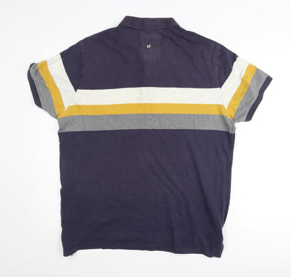 Fat Face Men’s Blue Striped Polo Shirt Size L Cotton Casual