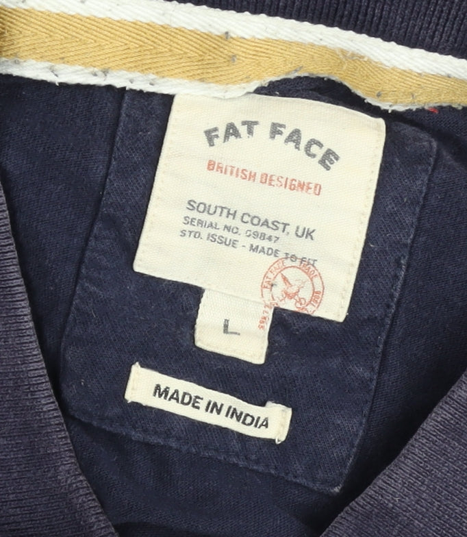 Fat Face Men’s Blue Striped Polo Shirt Size L Cotton Casual