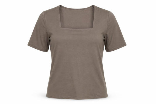 Minuet Womens Brown Viscose Stretch T-Shirt UK 12 Square Neck