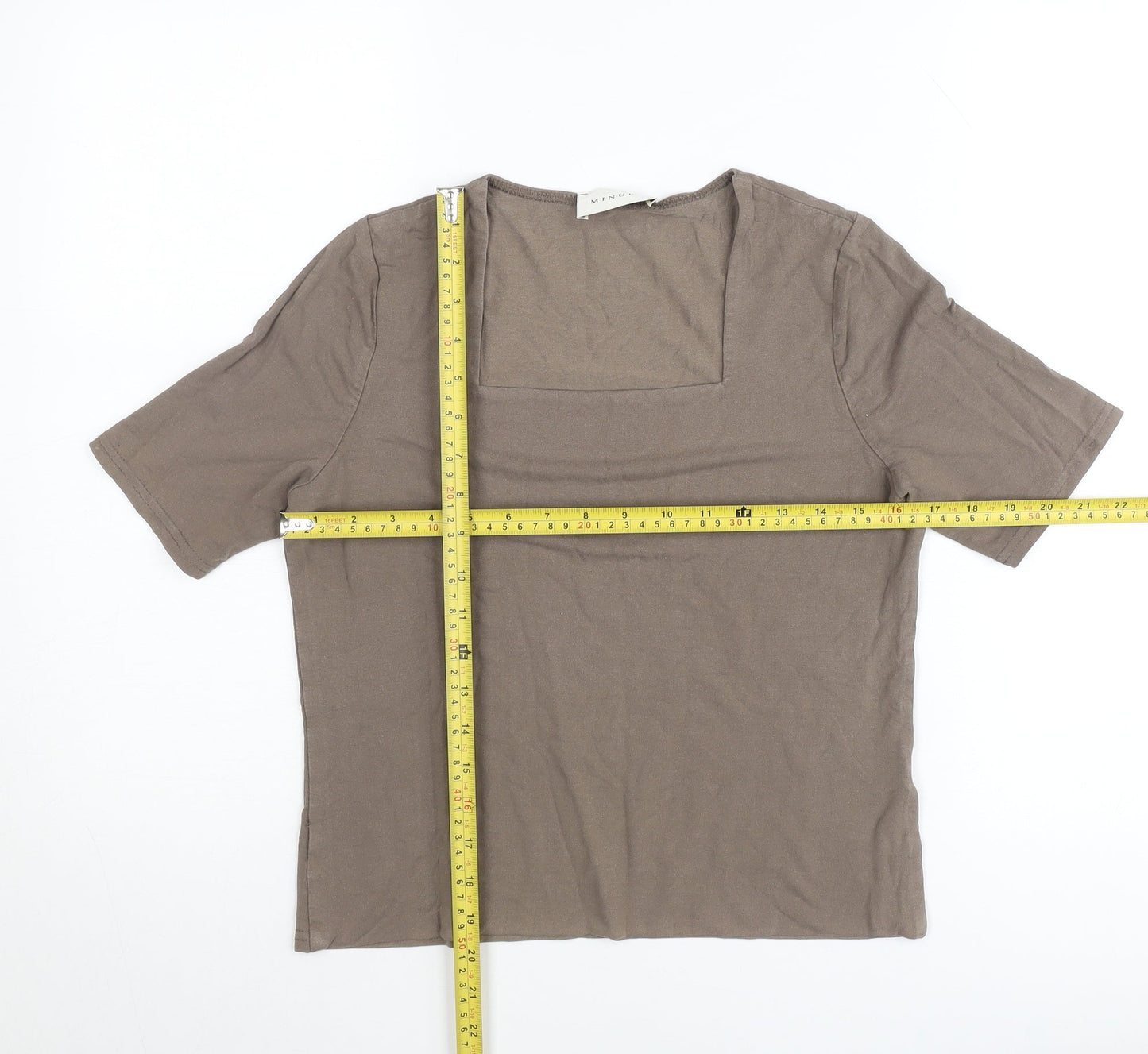 Minuet Womens Brown Viscose Stretch T-Shirt UK 12 Square Neck
