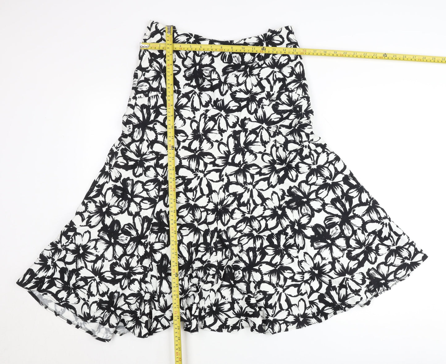 Alex & Co. Women’s Black White Floral A-Line Skirt Size 12 Midi
