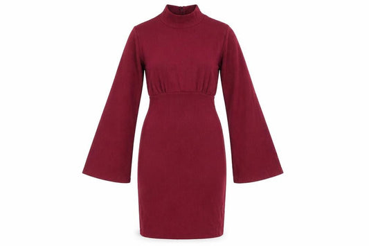 Boohoo Women’s Red Bodycon Mini Dress Size 8 Bell Sleeve High Neck