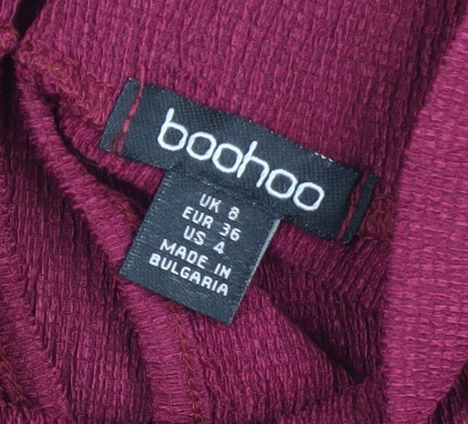 Boohoo Women’s Red Bodycon Mini Dress Size 8 Bell Sleeve High Neck