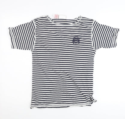 Rafaella Womens Petite 6 Blue White Striped Cotton T-Shirt Nautical