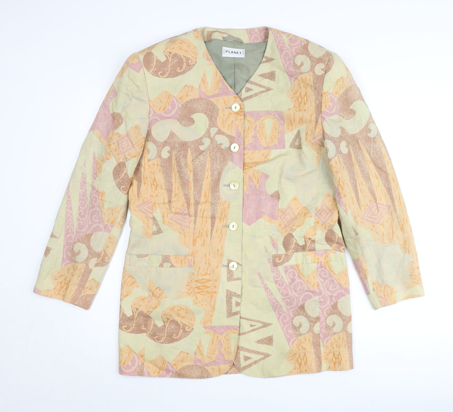 Planet Women’s Multicoloured Geometric Linen Blend Jacket Size 10