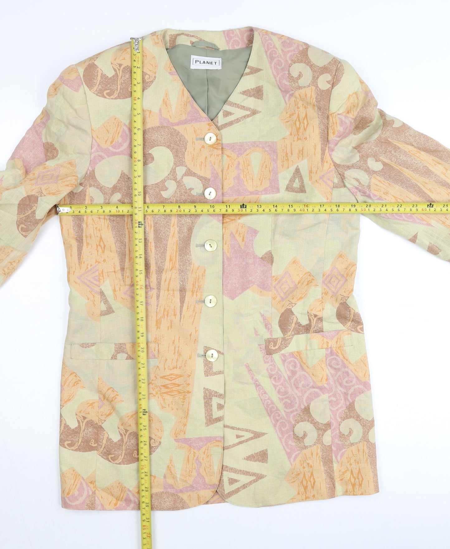 Planet Women’s Multicoloured Geometric Linen Blend Jacket Size 10