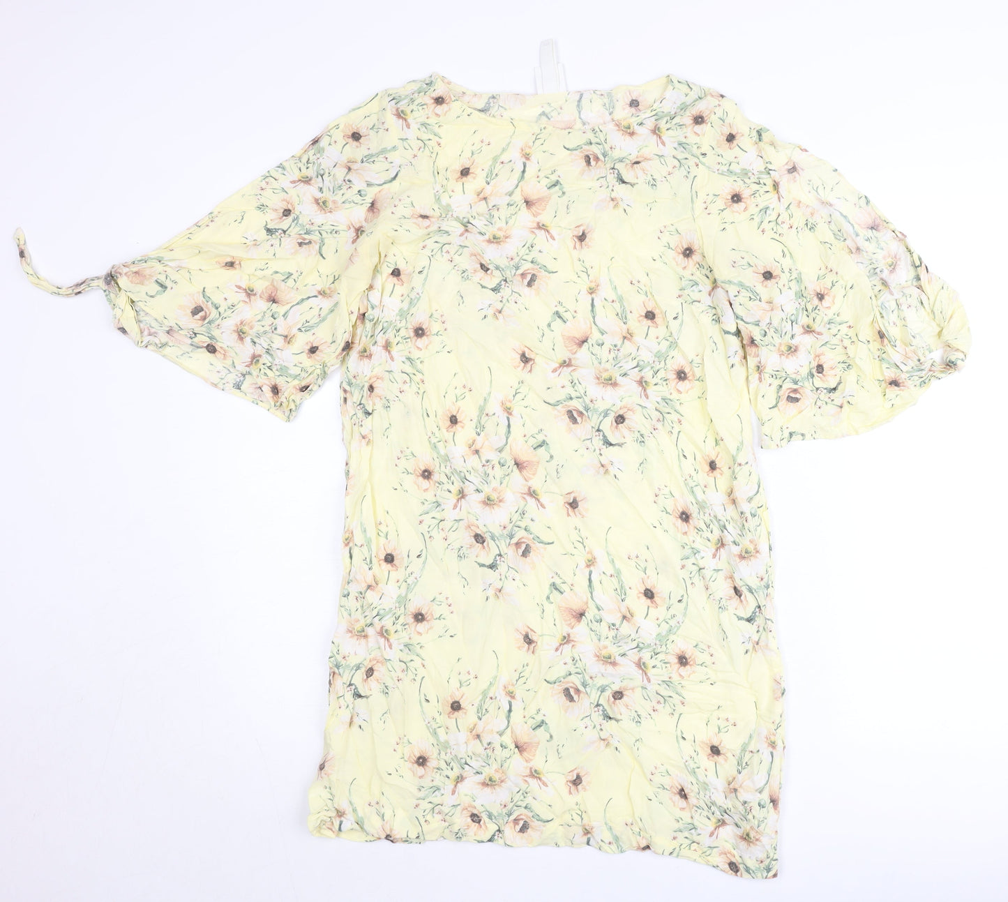 H&M Women’s Yellow Floral Tunic Blouse UK 10 Chiffon Summer Top