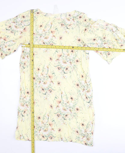 H&M Women’s Yellow Floral Tunic Blouse UK 10 Chiffon Summer Top