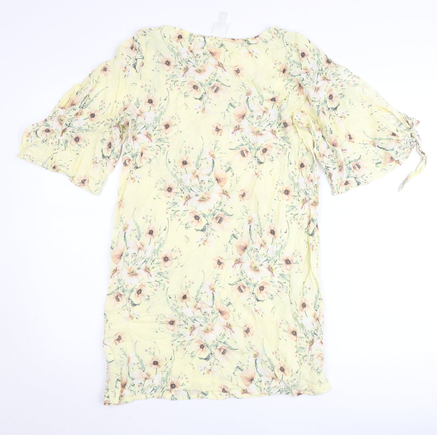 H&M Women’s Yellow Floral Tunic Blouse UK 10 Chiffon Summer Top