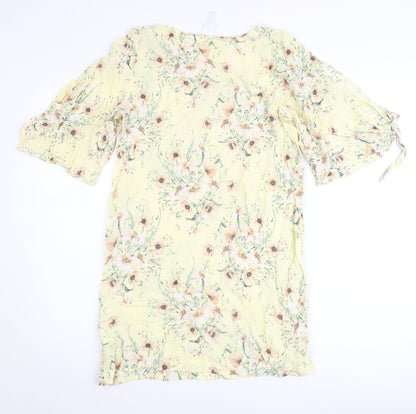 H&M Women’s Yellow Floral Tunic Blouse UK 10 Chiffon Summer Top
