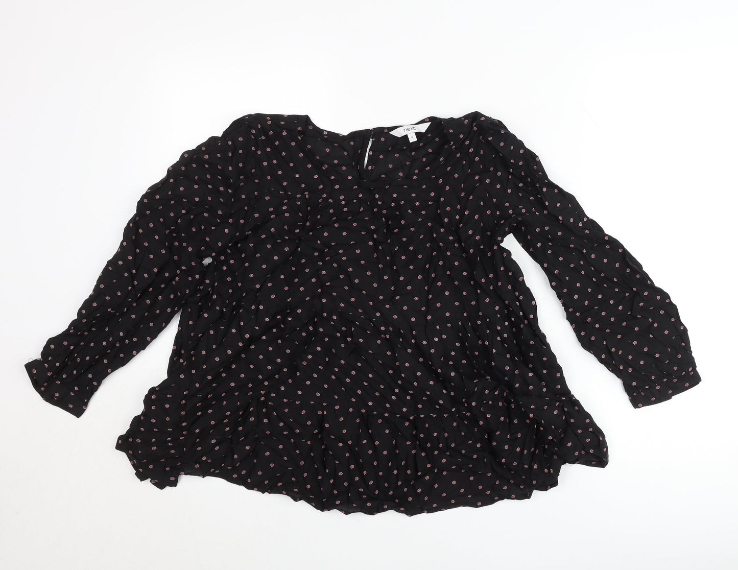 Next Womens Black Floral Tunic Blouse Size 6 Viscose Long Sleeve