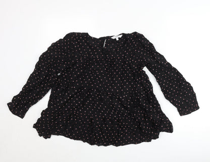 Next Womens Black Floral Tunic Blouse Size 6 Viscose Long Sleeve