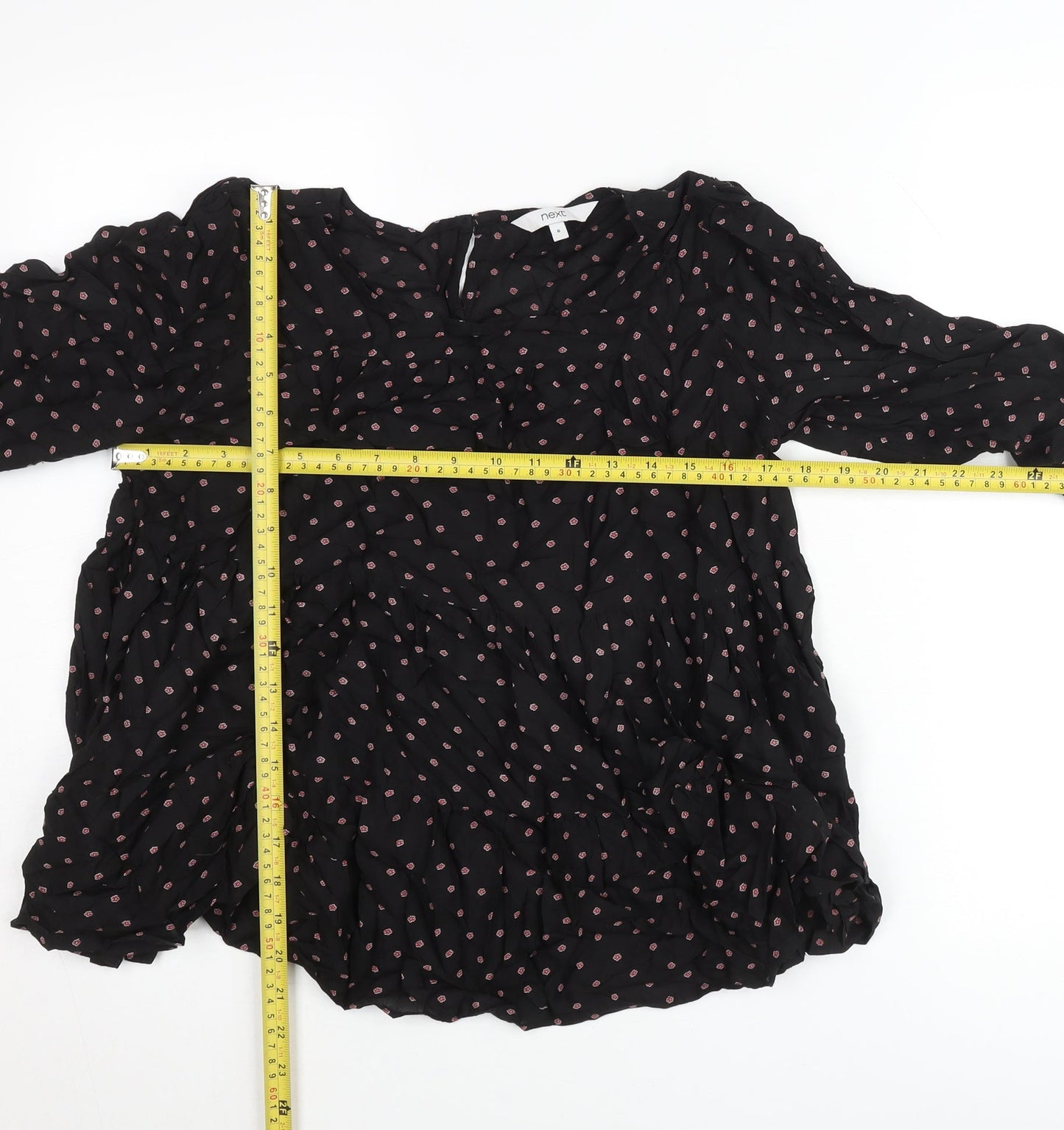 Next Womens Black Floral Tunic Blouse Size 6 Viscose Long Sleeve