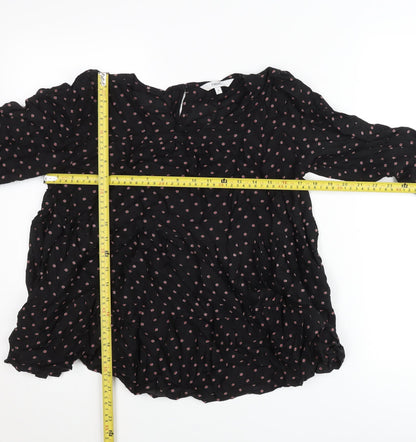 Next Womens Black Floral Tunic Blouse Size 6 Viscose Long Sleeve