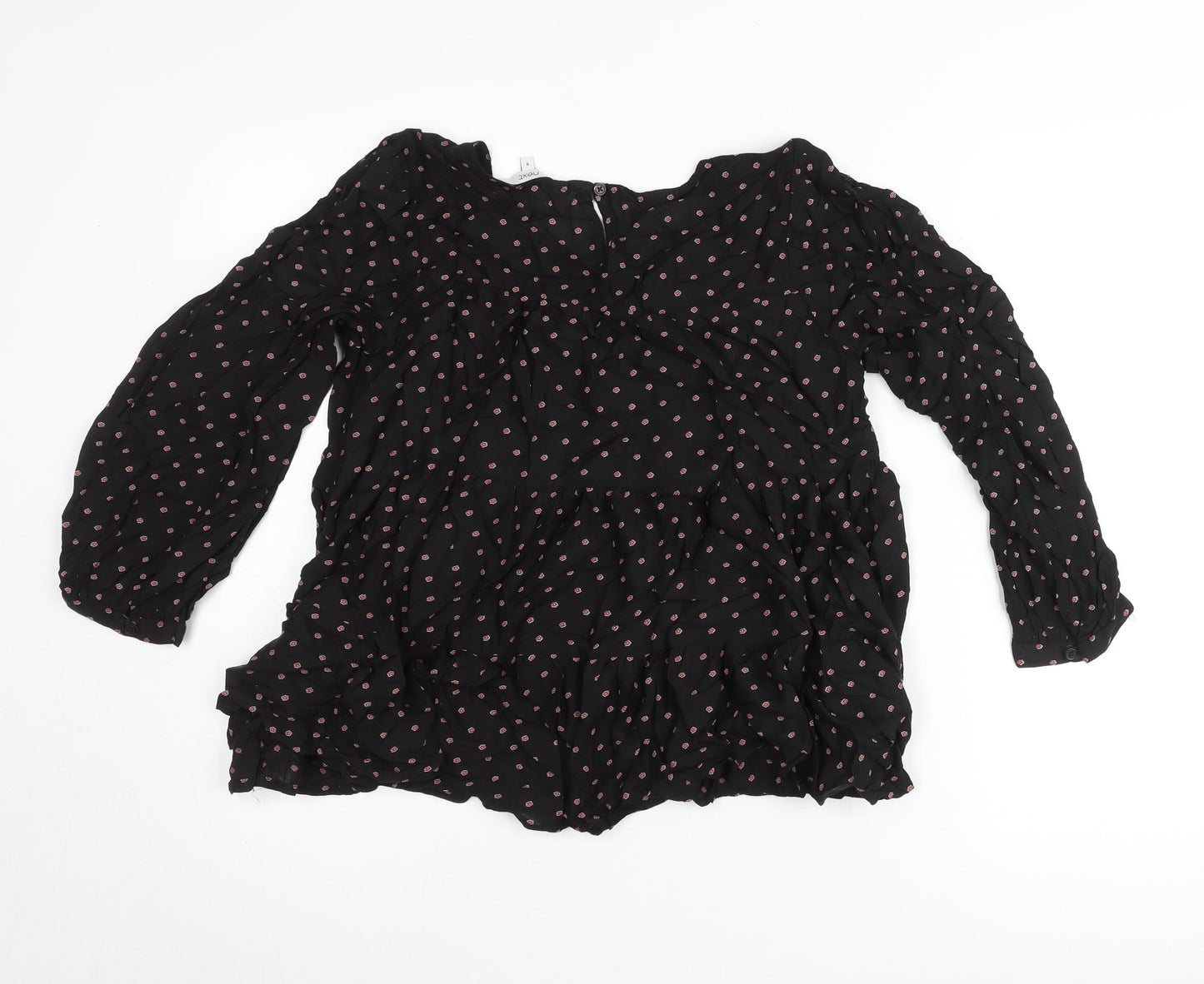 Next Womens Black Floral Tunic Blouse Size 6 Viscose Long Sleeve