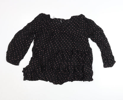 Next Womens Black Floral Tunic Blouse Size 6 Viscose Long Sleeve